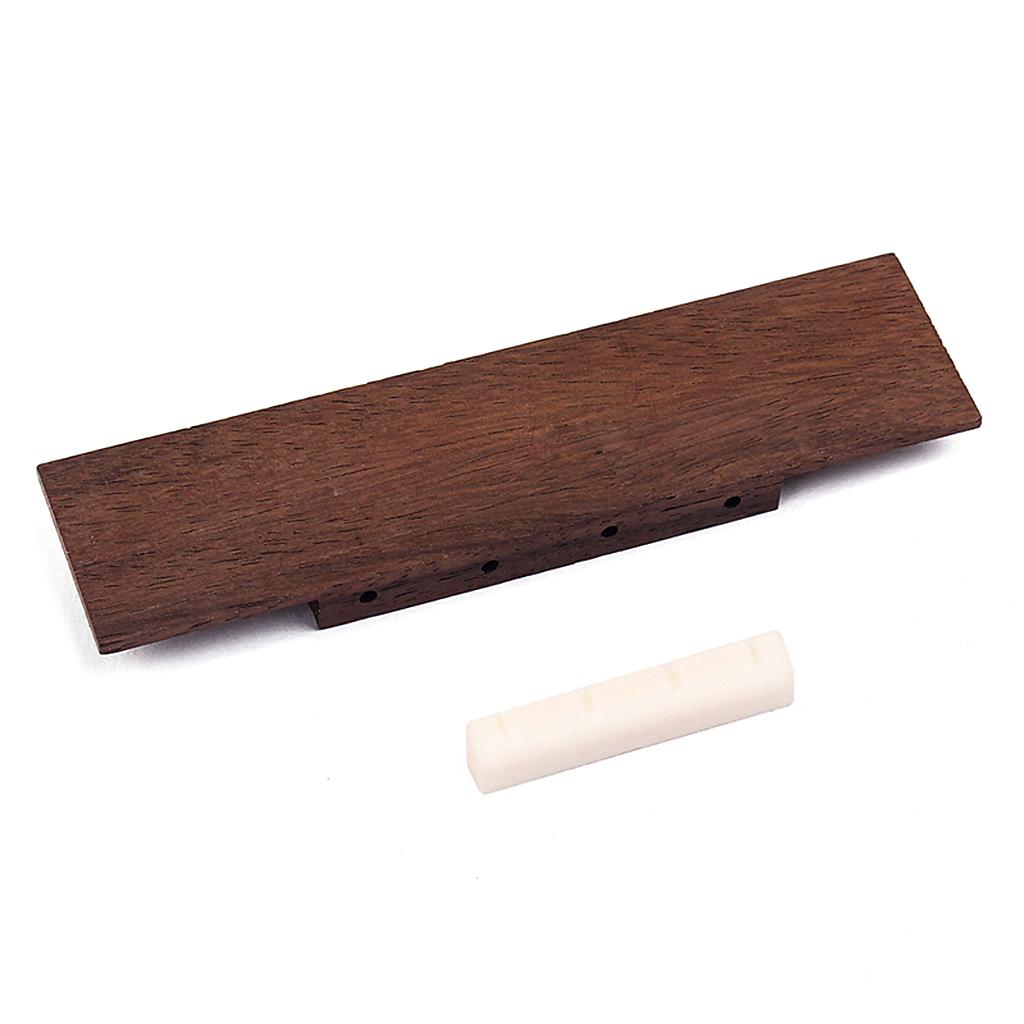 Replacement Rosewood Bridge with Beige Nut Saddle Slotted Set for 4 String Ukulele Hawaii Guitar