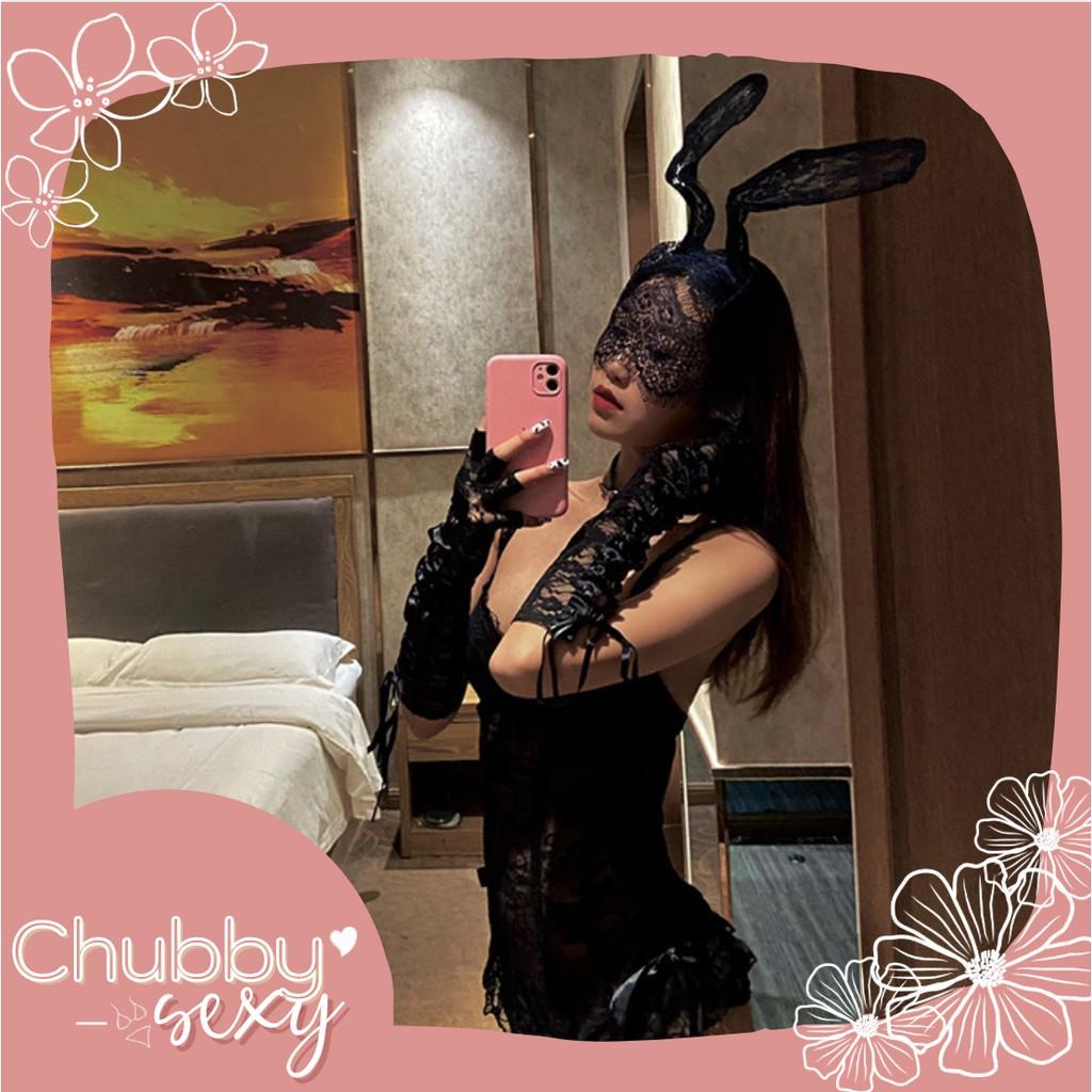 Bờm Tóc Tai Thỏ Ren Che Mặt Cosplay Sexy - Siêu Phẩm Bờm Cosplay Bí Ẩn Quyến Rũ Black Bunny - PK12 - Chubby.Sexy