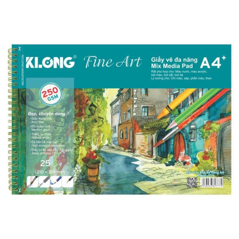 Hình ảnh Sổ vẽ KLONG A4+ cao cấp lò xo kép xé 250GSM 25 tờ MS777