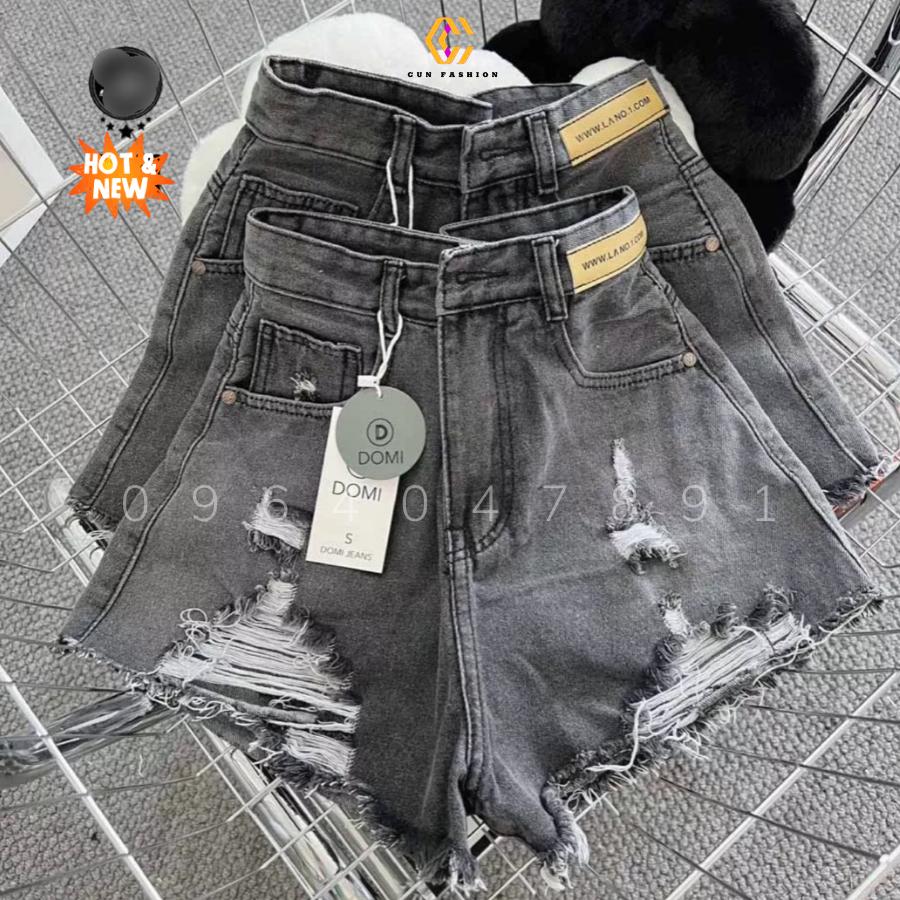 Quần short đùi jean nữ tua rua túi da Cun Fashion lưng siêu cao hợp xu hướng thời trang