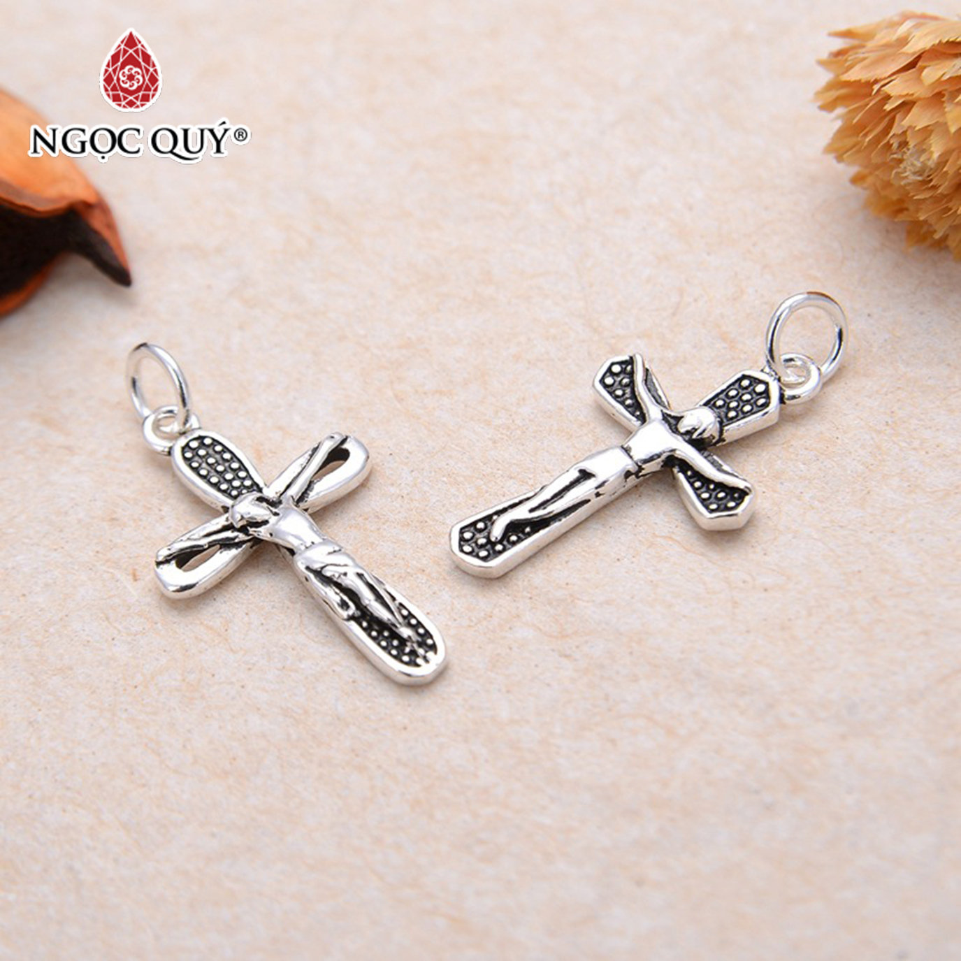 Combo 2 cái charm bạc thánh giá chúa Jesus - Ngọc Quý Gemstones