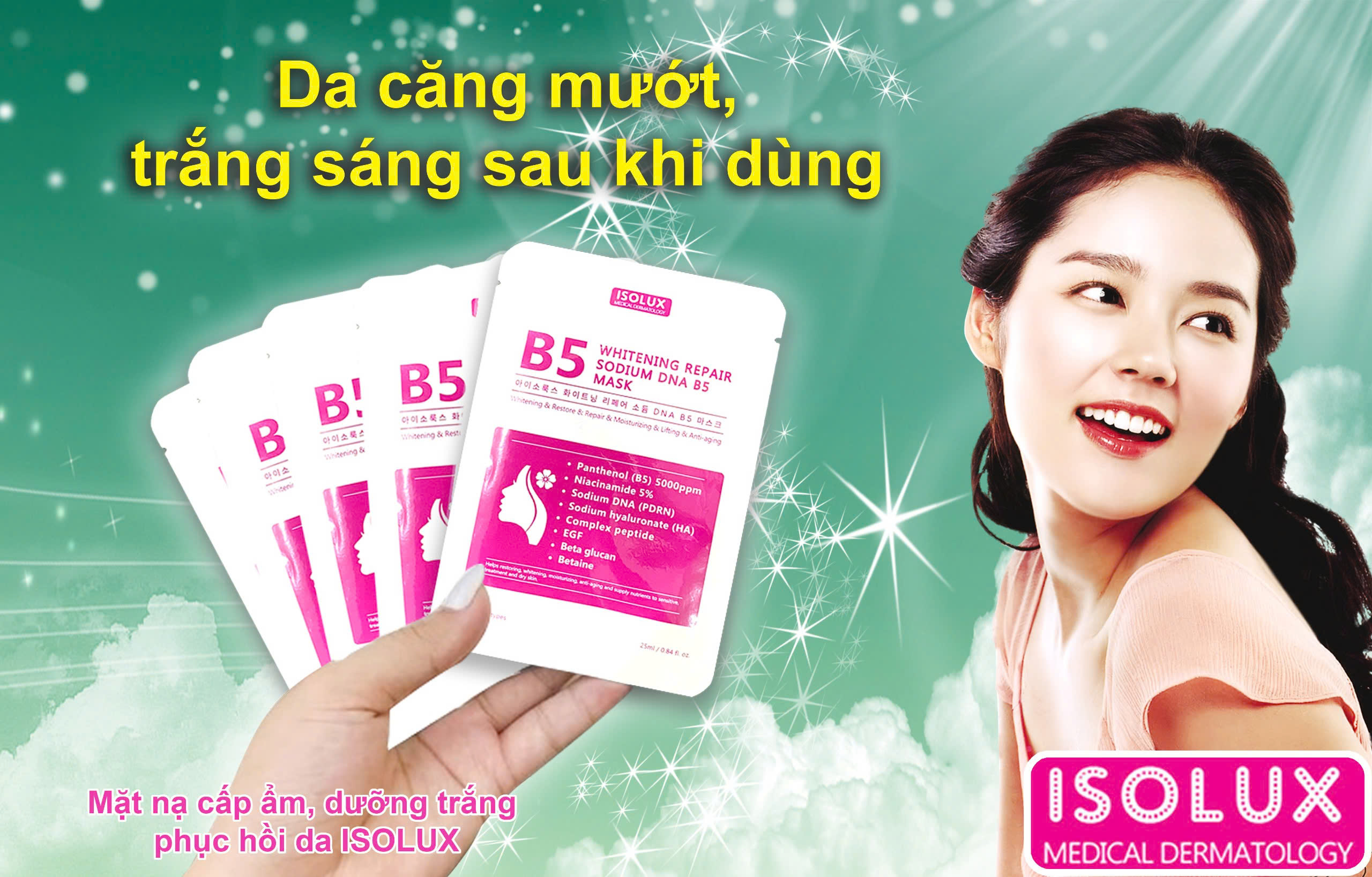 Mặt nạ ISOLUX Whitening repair sodium DNA B5 mask Hàn Quốc 25ml hạn 2027 - dưỡng trắng cấp ẩm phục hồi da