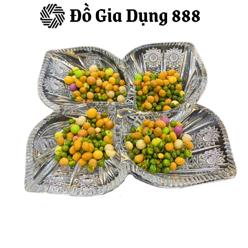 Chân Bồng 4 Cánh Hoa Pha Lê Mài Bohemia 30cm, Khay Bồng Pha Lê Trang Trí Bàn Tiệc, Nhập Đức