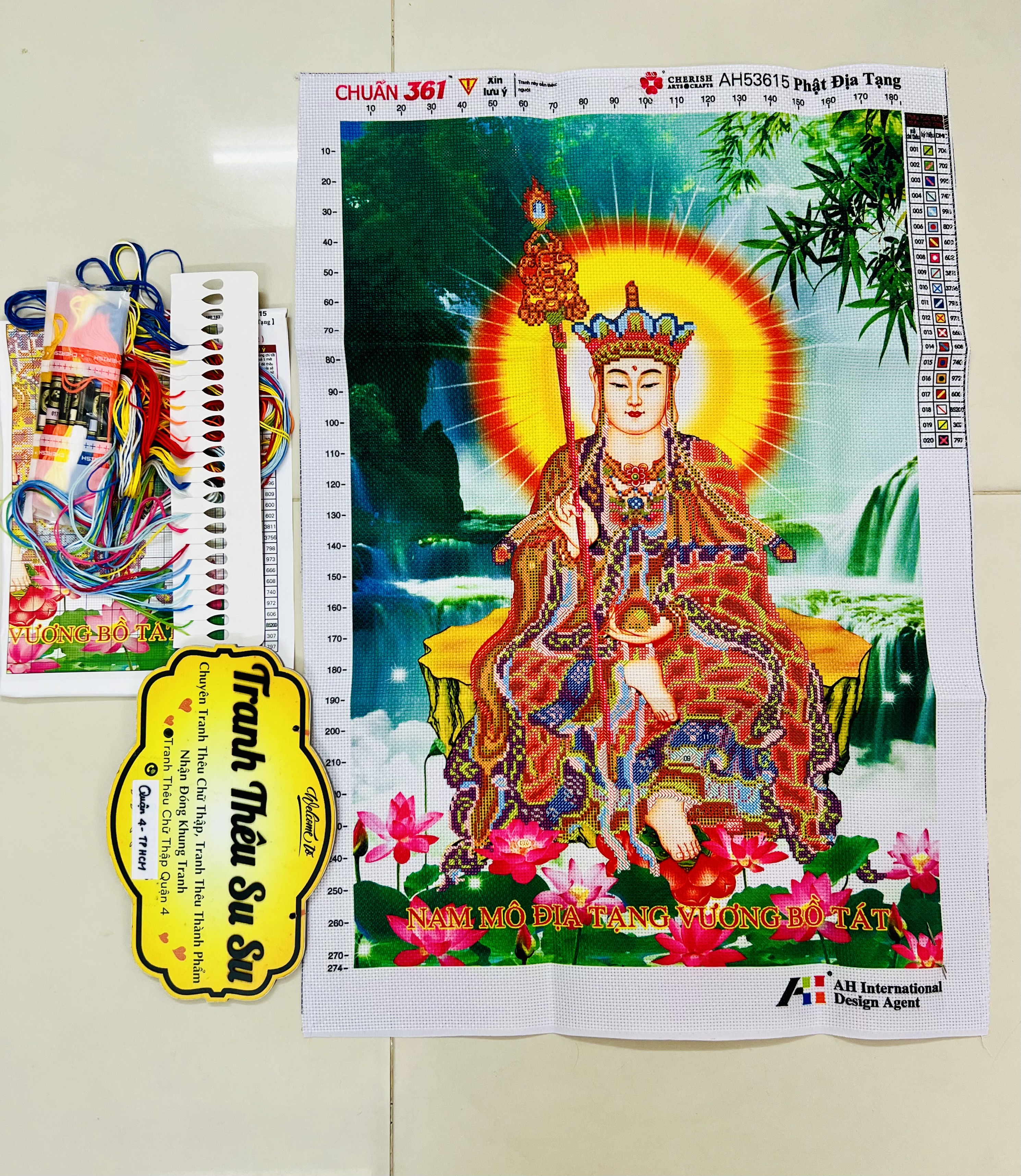 Tranh thêu chữ thập Phật địa tạng vương AL53615, kích thước 50 x 70 cm