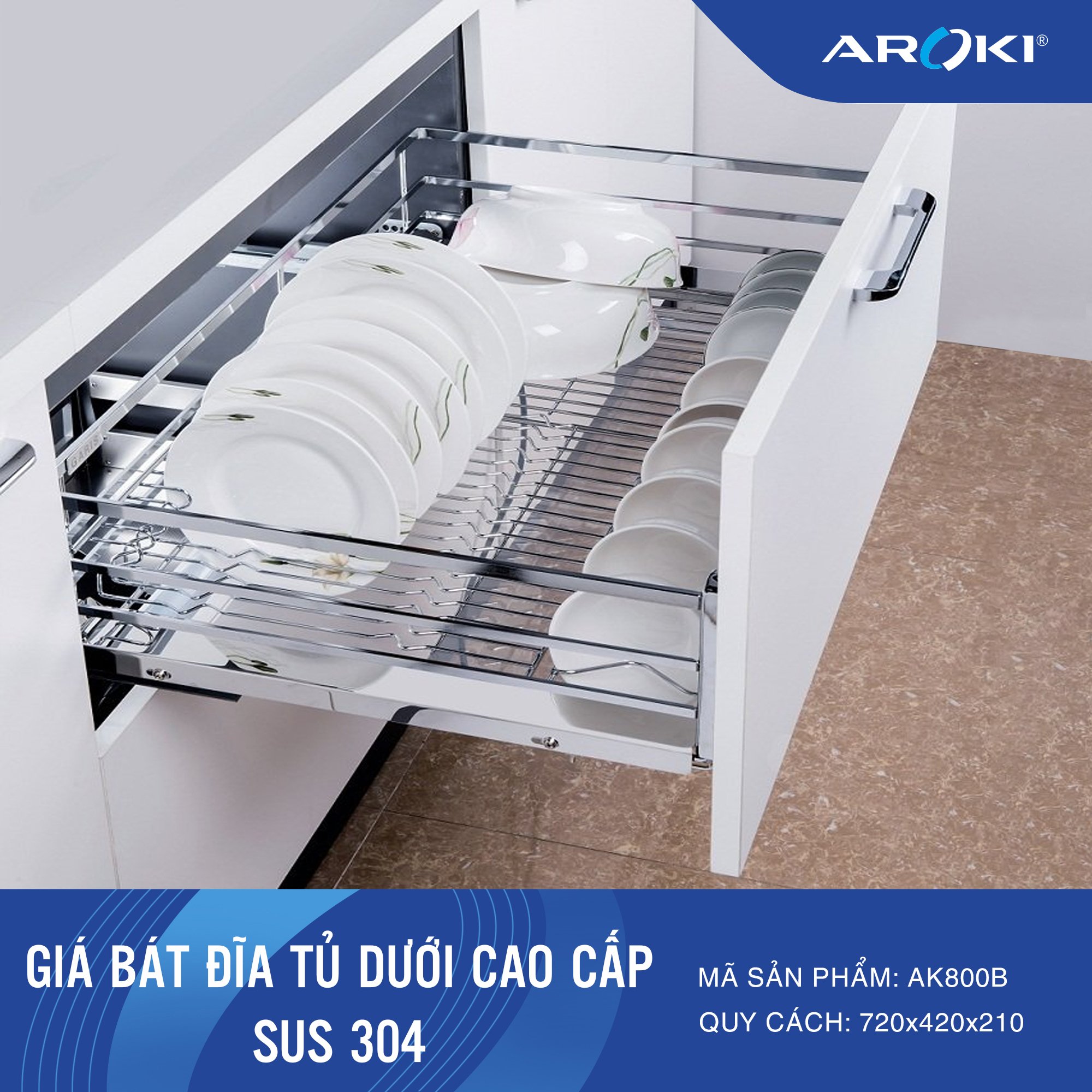 GIÁ BÁT ĐĨA TỦ DƯỚI CAO CẤP SUS 304 AK800B Bảo Hành Vĩnh Viễn - Có Thợ Lắp Đặt