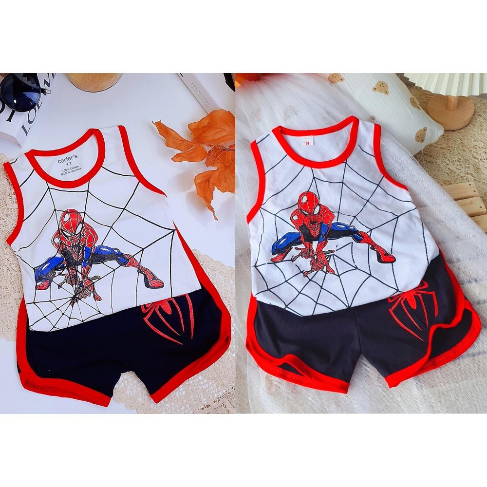 Bộ ba lỗ bé trai, bộ quần áo siêu nhân nhện spider man ba lỗ sát nách chất cotton cho bé từ 7-25kg