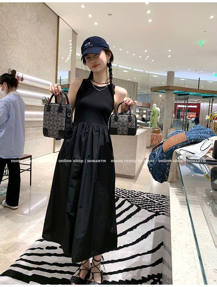 CHENGRUI Phong cách Pháp lạnh lùng hệ cao cấp cảm giác ăn mặc nữ 2022 mùa hè độc đáo vừa vặn hiển thị gầy chắp vá váy chữ A