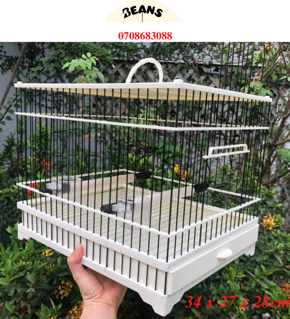 Lồng chim cổ đỏ nóc kín nhập khẩu dành cho chim nhỏ như yến hót, khuyên,...34 x 27 x 28cm