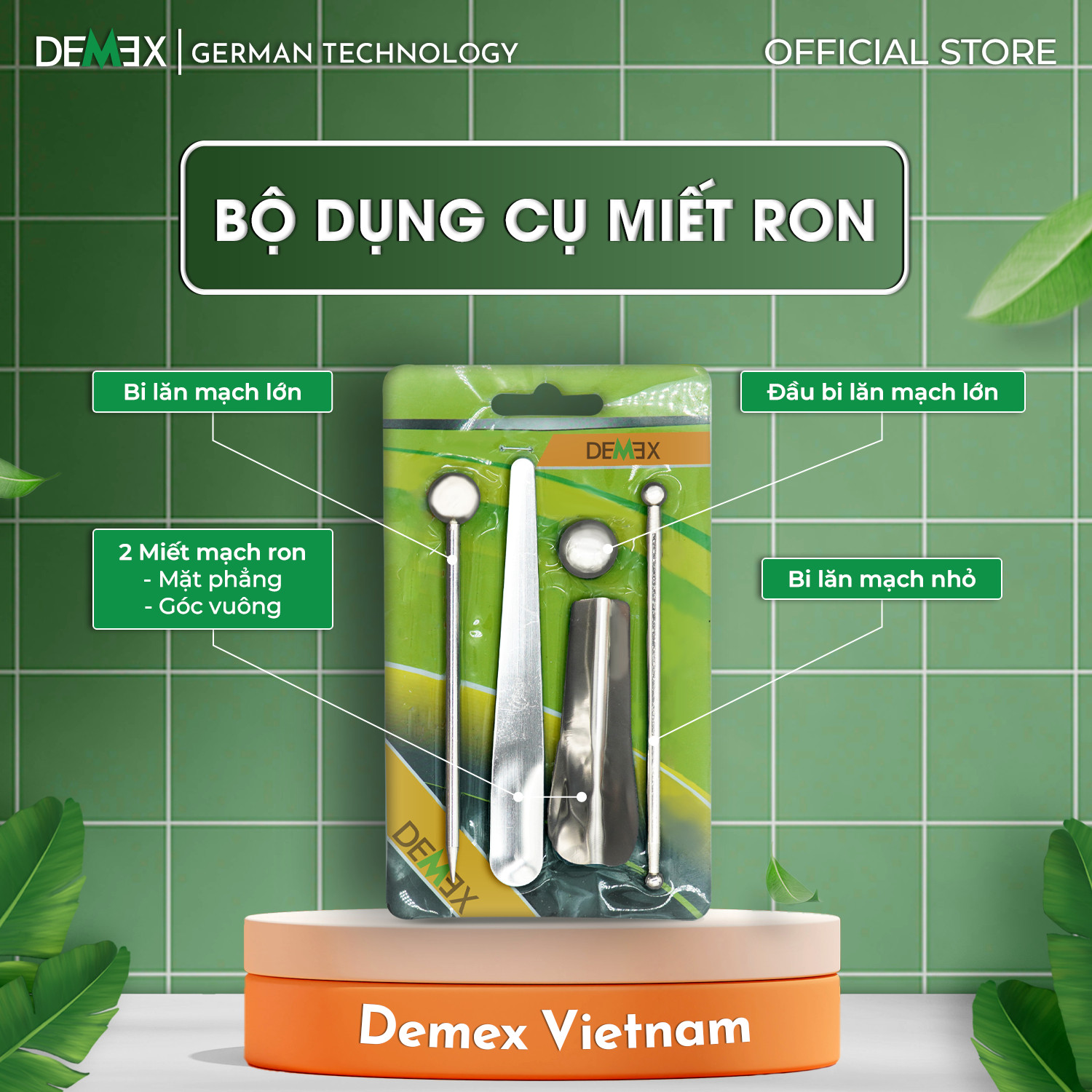 Combo 1 Chai Keo Chà Ron, Bộ Dụng Cụ Miết Ron DEMEX