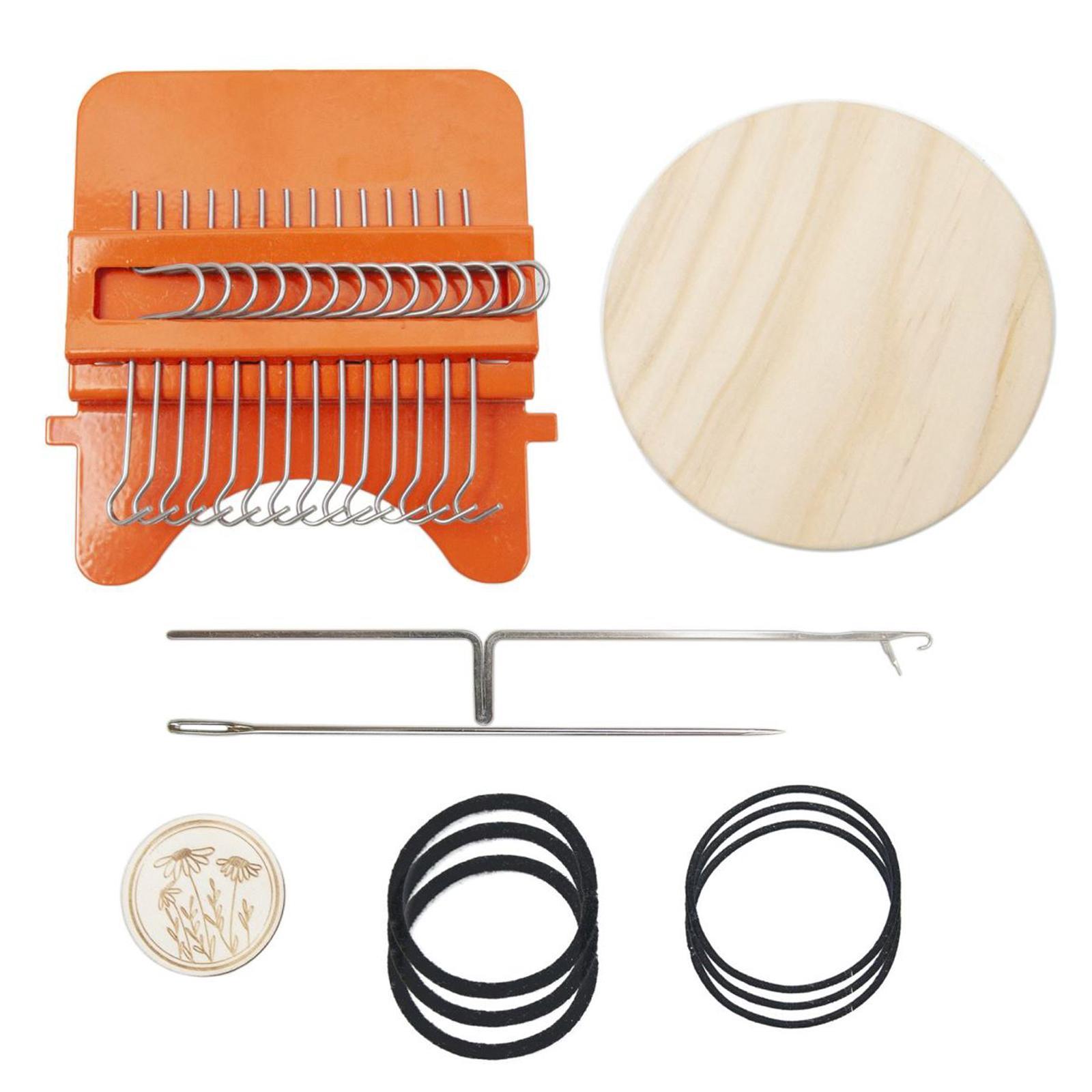 Darning Knitting 12Hooks Portable Mini Durable with Wooden Disc Weave Tool for Beginners
