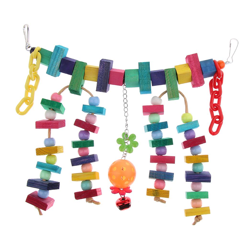 Parrot Cage Toy Bird Ladder Colorful Wooden Chain Flexible Bridge Chew Toy