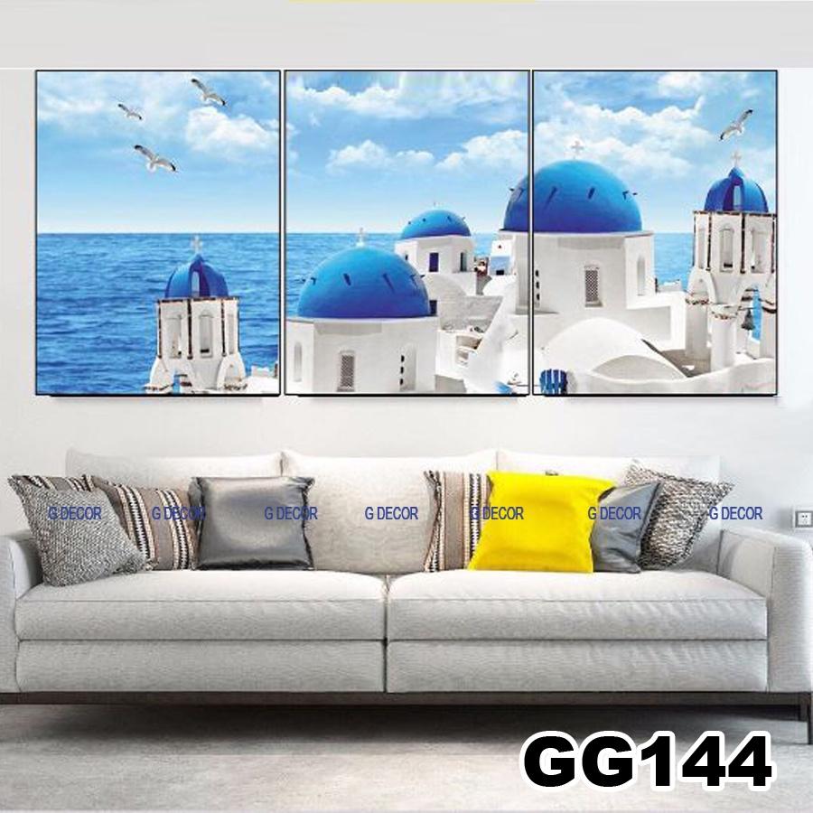 Tranh treo tường canvas 3 bức phong cách hiện đại Bắc Âu 94, tranh lá cây trang trí phòng cho bé, phòng khách, phòng ngủ