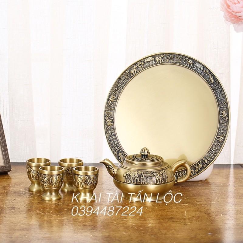 Bộ ấm trà cốc chén bằng đồng - quà tặng sang trọng