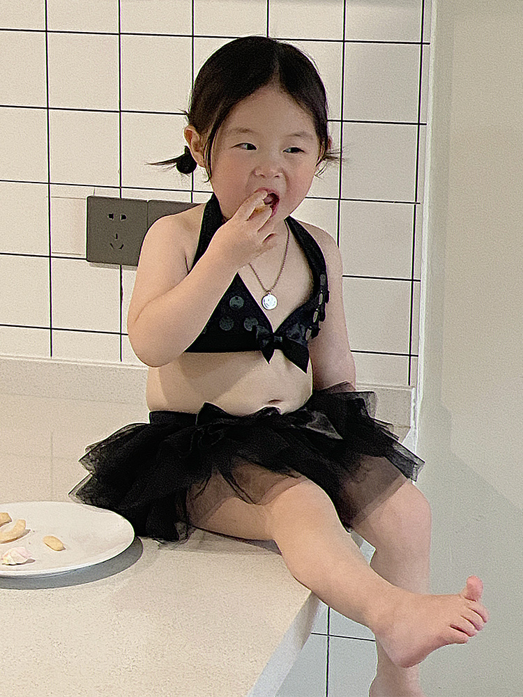 Đồ bơi bé gái 1-6 tuổi đính kim sa và nơ, Bộ bơi bikini cho bé 3 chi tiết cao cấp vải co giãn cực tốt