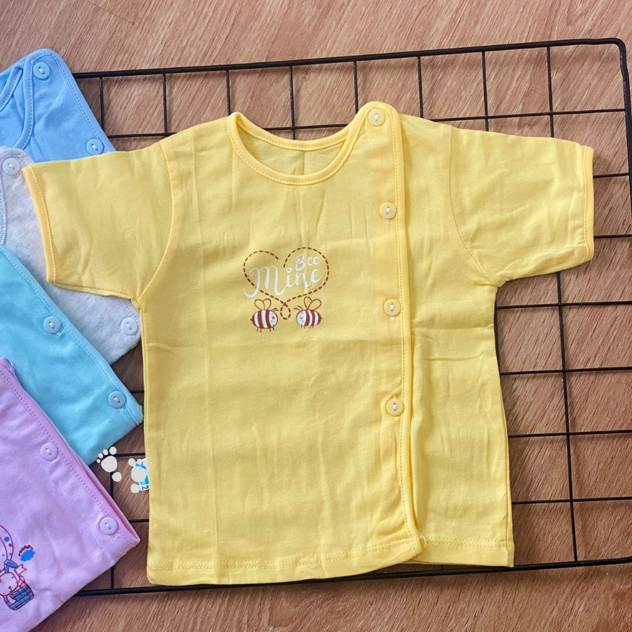 COMBO 5 Áo sơ sinh cotton THT-FR GGY | Áo Màu Cài Lệch Tay Ngắn | Size 1 - 3 cho bé sơ sinh - 9 kg| Chất vải thun cotton 100% xịn, đẹp, mềm, họa tiết xinh | Hàng Việt Nam | Quần sơ sinh | Quần áo sơ sinh