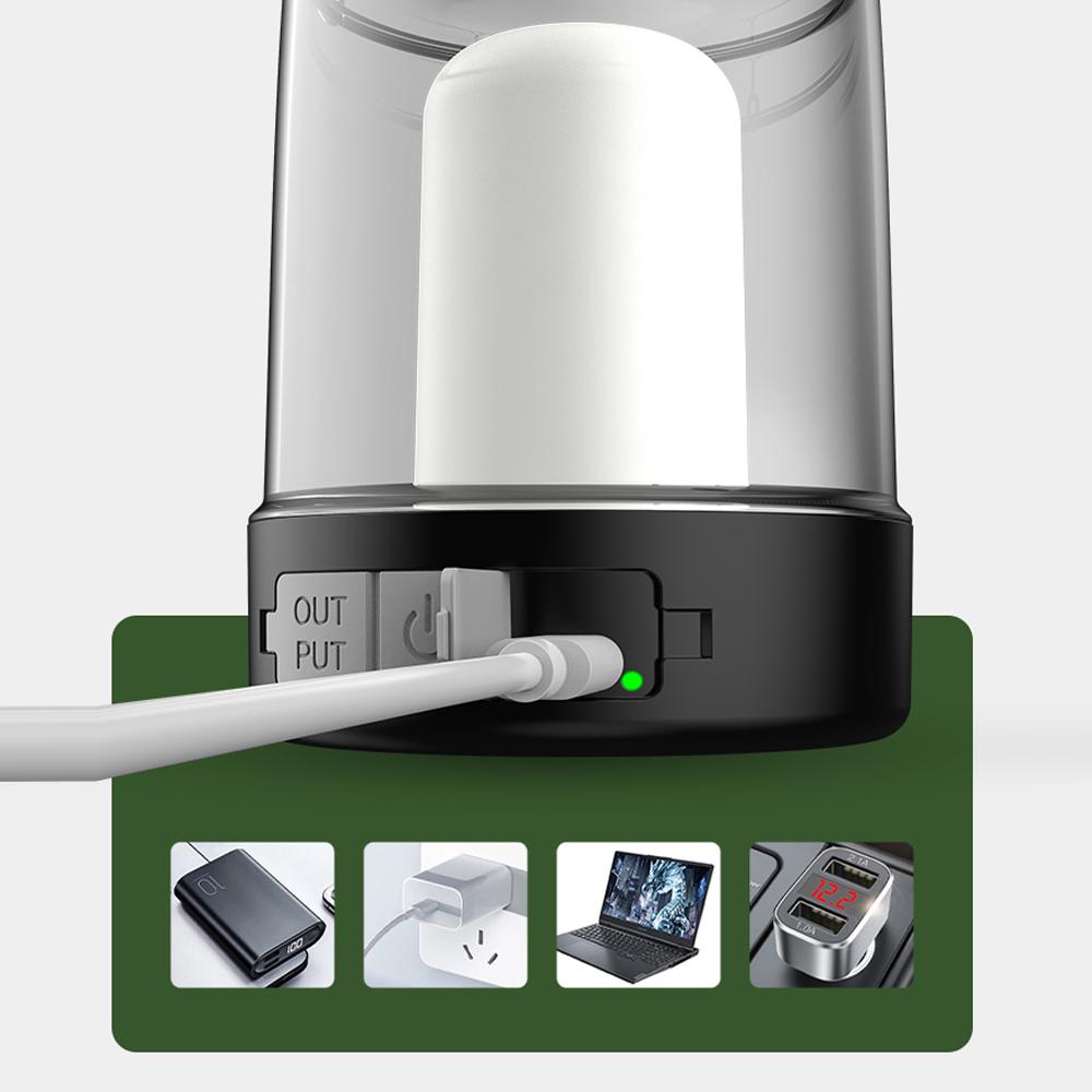 LED Camping Light USB Rechargeable Campsite Lantern Portable Tent Lamp Waterproof Power Bank with 3 Light Modes Stepless Dimming for Camping Hiking Tent Fishing