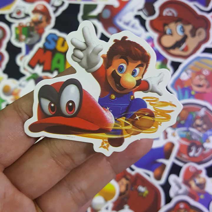 Bộ Sticker dán cao cấp chủ đề SUPER MARIO - Dùng dán Xe, dán mũ bảo hiểm, dán Laptop