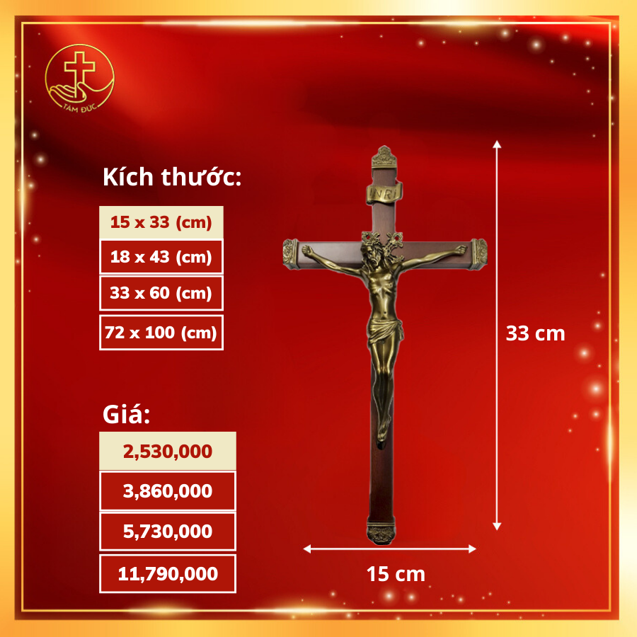 Chúa chịu chết Thánh Giá gỗ treo cao 33cm - Sản phẩm Công Giáo Tâm Đức