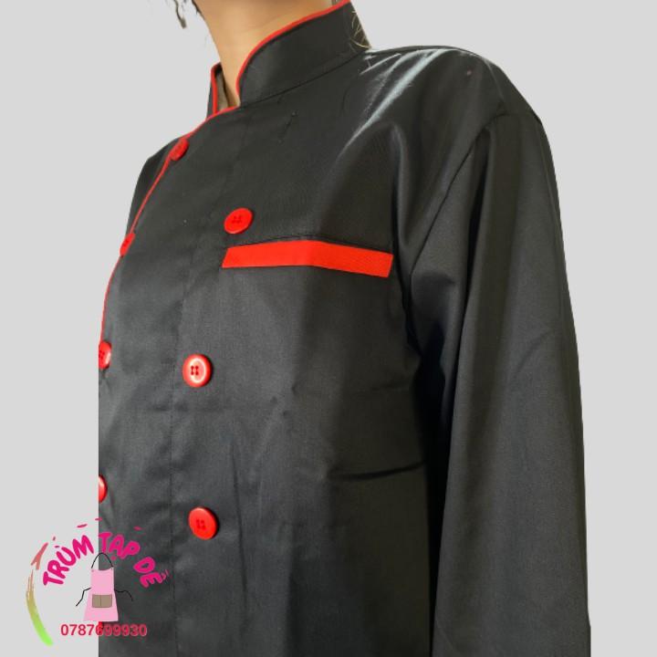 Áo bếp tay dài đen viền đỏ dành cho nam nữ