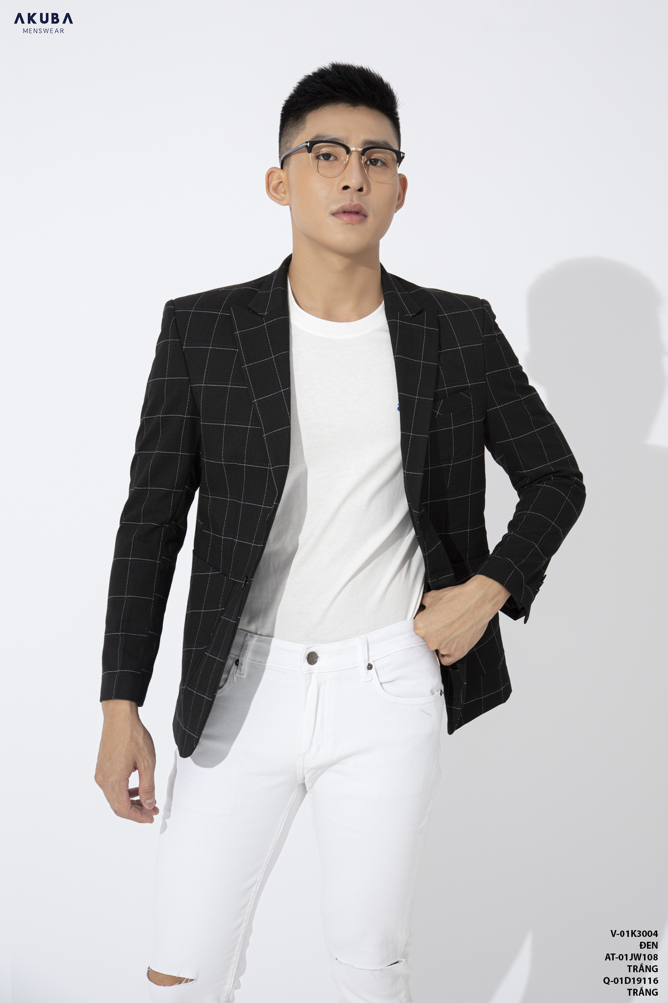 Áo khoác Blazer nam công sở sang trọng AKUBA họa tiết kẻ sọc, vải flannel mềm mại, mặc thoải mái 01K3004