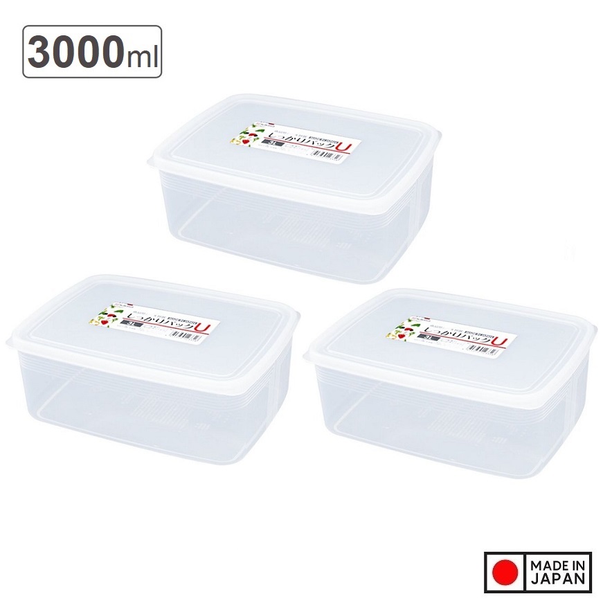 Combo 03 Hộp nhựa Nakaya 3L bảo quản thức ăn trong tủ lạnh, có nắp mềm - Hàng nội địa Nhật Bản