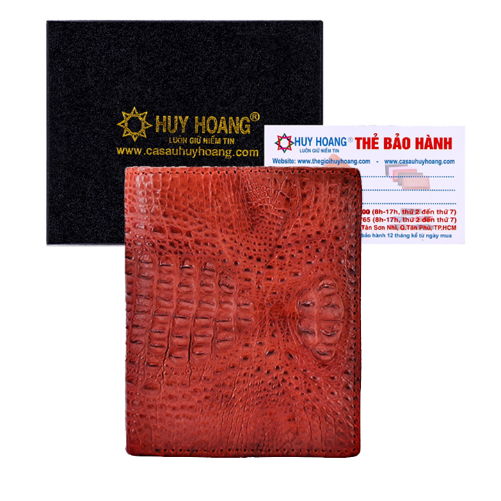 Ví nam Huy Hoàng da cá sấu nguyên con kiểu đứng màu đen, nâu đỏ, vàng bò, nâu đất HC2236-37-38-39