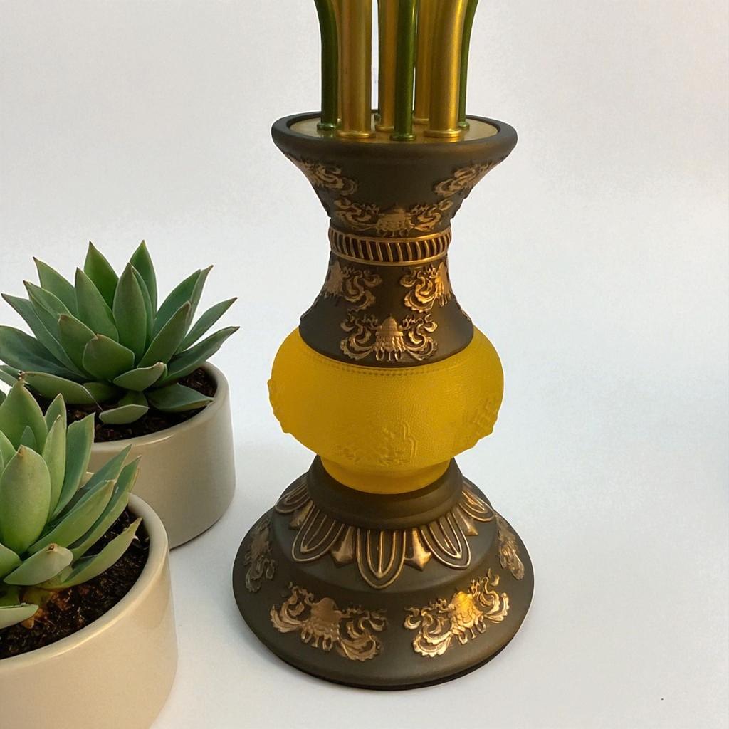 Đèn thờ 5 bông lưu ly RỒNG VIỆT - Thiết kế tinh xảo, thân đồng sắc nét, cho ban thờ thần tài.