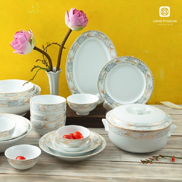 Đĩa Muỗi Tiêu Hoa Dây xanh Viền Vàng Sứ Long Phương Cao Cấp