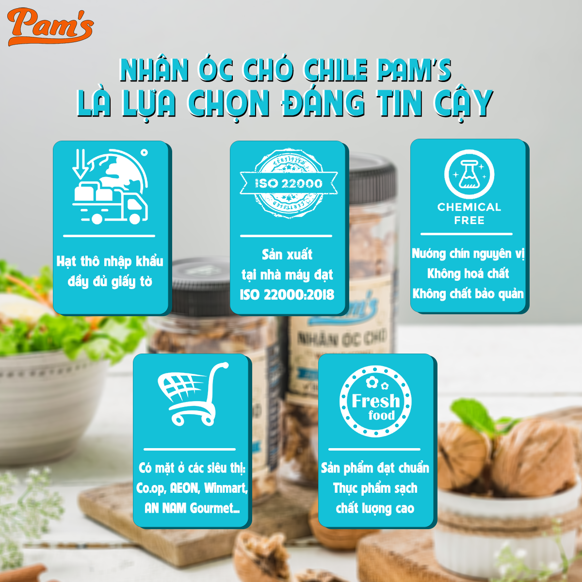 Nhân Hạt Óc Chó Vàng Pams,Hạt Óc Chó Chile Tách Vỏ Tốt Cho Mẹ Bầu và Trí Nhớ , Chất Lượng Cao, Giòn Béo, Thơm Ngon