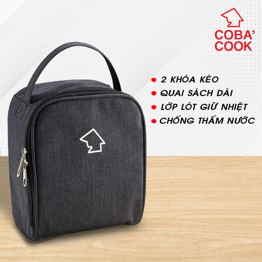 Túi đựng hộp cơm hình vuông logo COBA'COOK- Giấy bạc giữ nhiệt và 2 khóa kéo tiện dụng-CBS