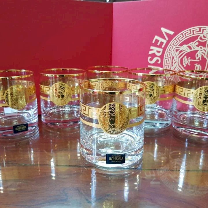 Bộ 6 Ly Uống Nước Pha Lê Mạ Vàng - 300ml Họa Tiết Versace