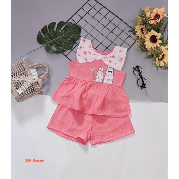 Bộ Bé Gái Size 6-20Kg, 5 Tháng Đến 5 Tuổi Áo Quần 2 Mèo Hồng, Siêu Dễ Thương SUKIDS