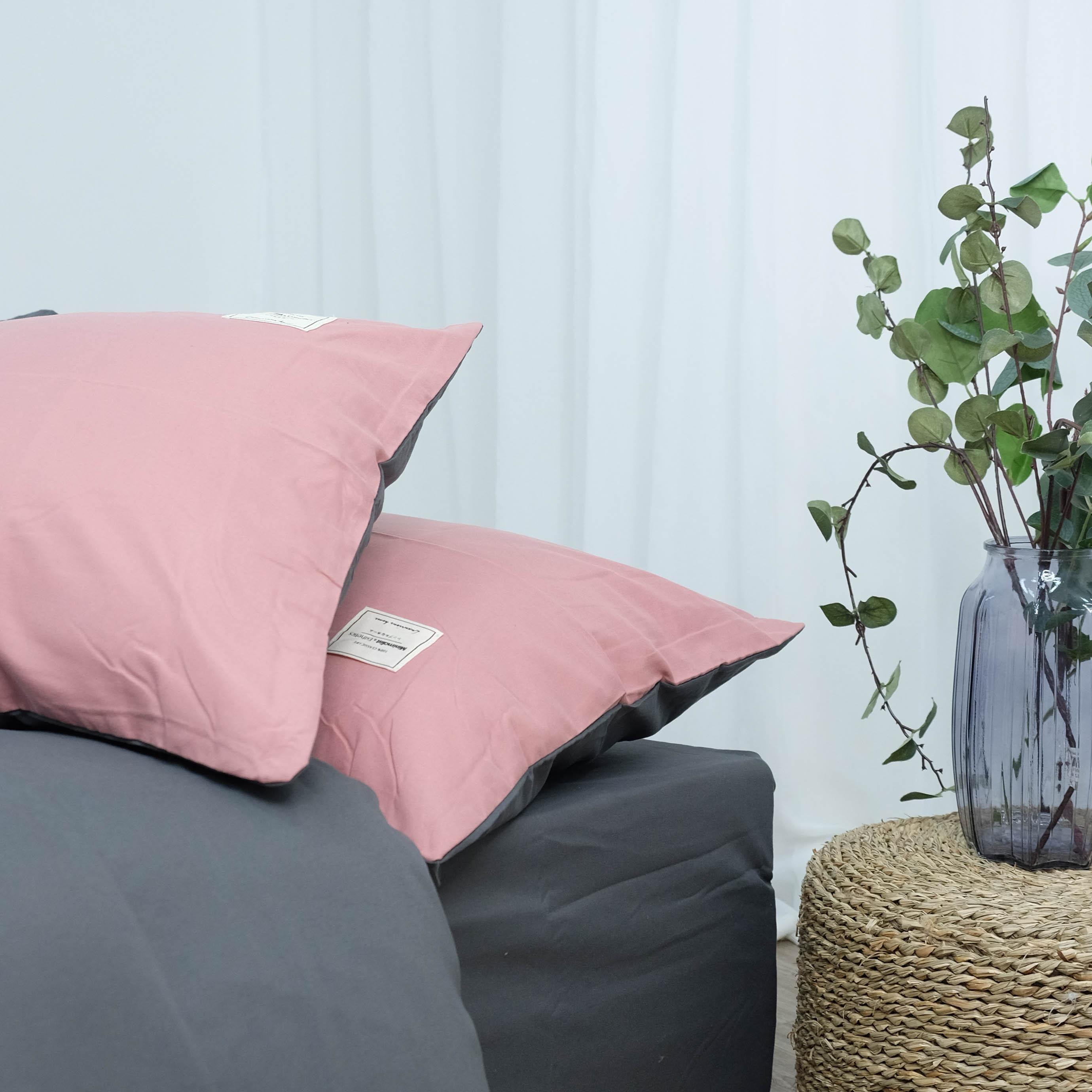 Bộ Chăn Ga Gối Cao Cấp Cotton TiCi Hồng Ghi