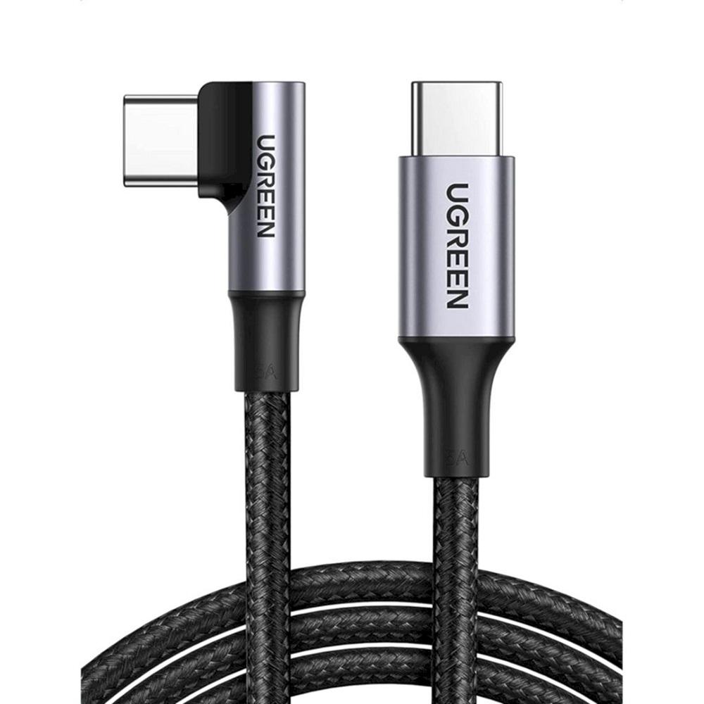 Cáp USB 2 đầu type C 3M bẻ 90 độ màu đen góc vuông bọc nhôm dây dù chống nhiễu Ugreen 20583  US334 Hàng chính hãng