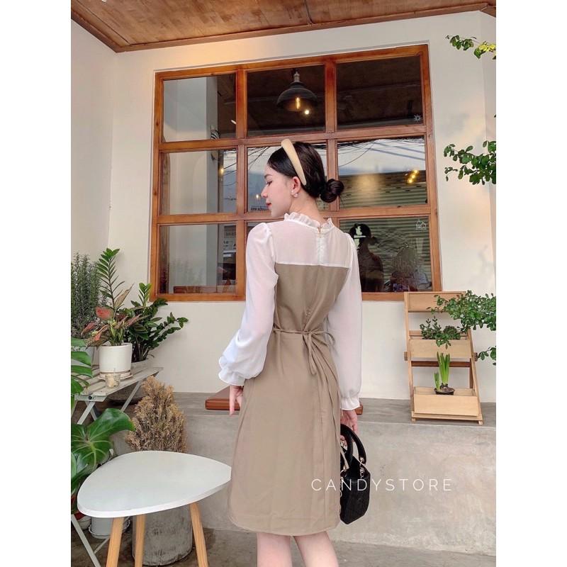 Đầm kaki phối tay voan