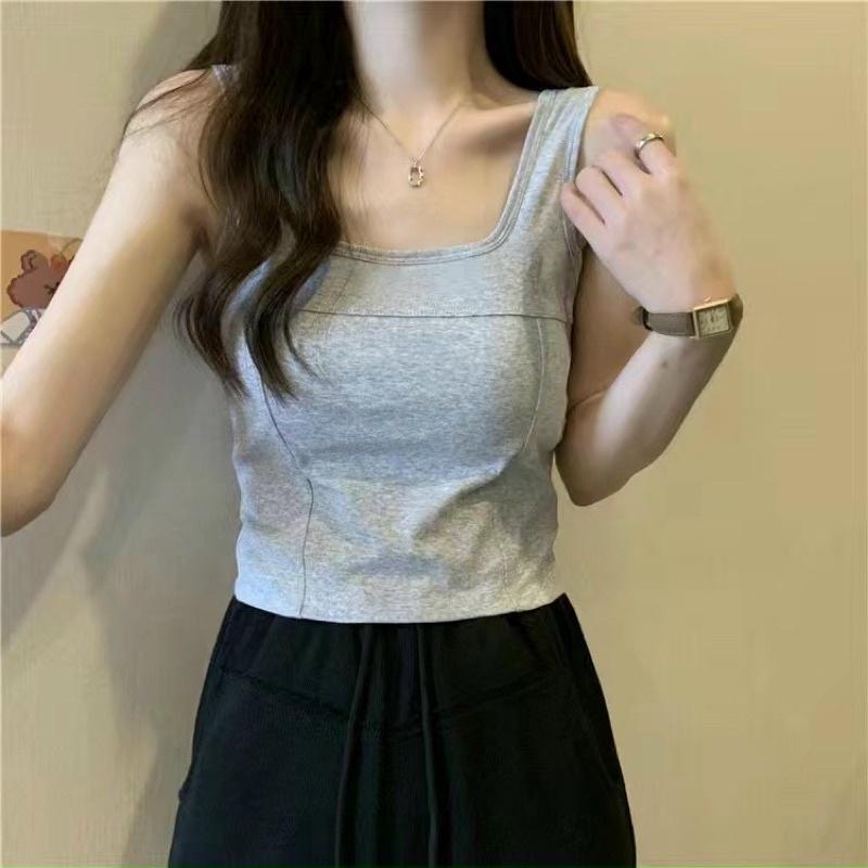 Áo bra sát nách cổ vuông chất cotton tăm siêu thoáng có mút đệm
