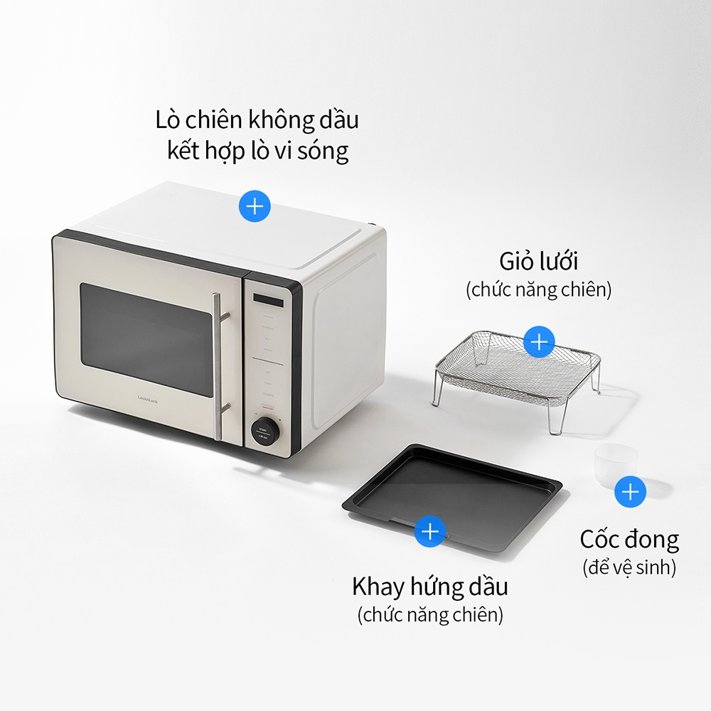 Lò chiên không dầu kết hợp lò vi sóng Locknlock Rangefryer 22L EJF294IVY, Hàng chính hãng, 2 trong 1, đáy phẳng - JoyMall