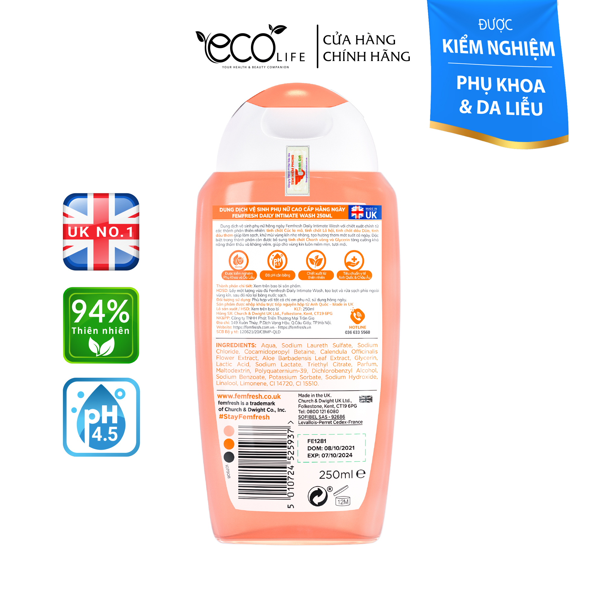 Dung dịch vệ sinh phụ nữ hàng ngày Femfresh Intimate Wash 50ml / 150ml / 250ml (Màu Hồng / Xám / Cam)