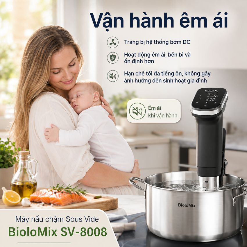 Máy nấu chậm chân không Sous vide BioloMix SV-8008 1200W Điều khiển màn hình LED - Hàng Chính Hãng