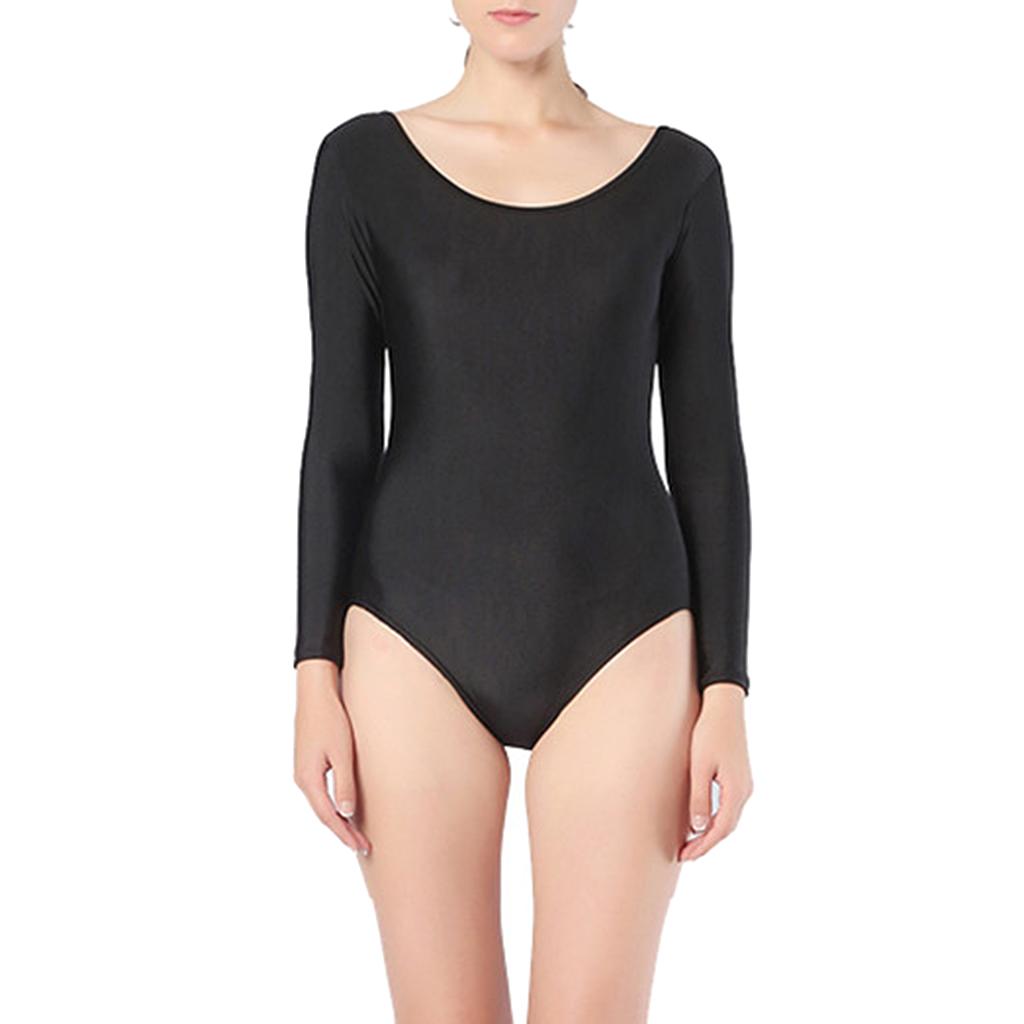 Womens Long Sleeve One Piece Bodysuit Jumpsuit Crotchless Leotard Beachwear