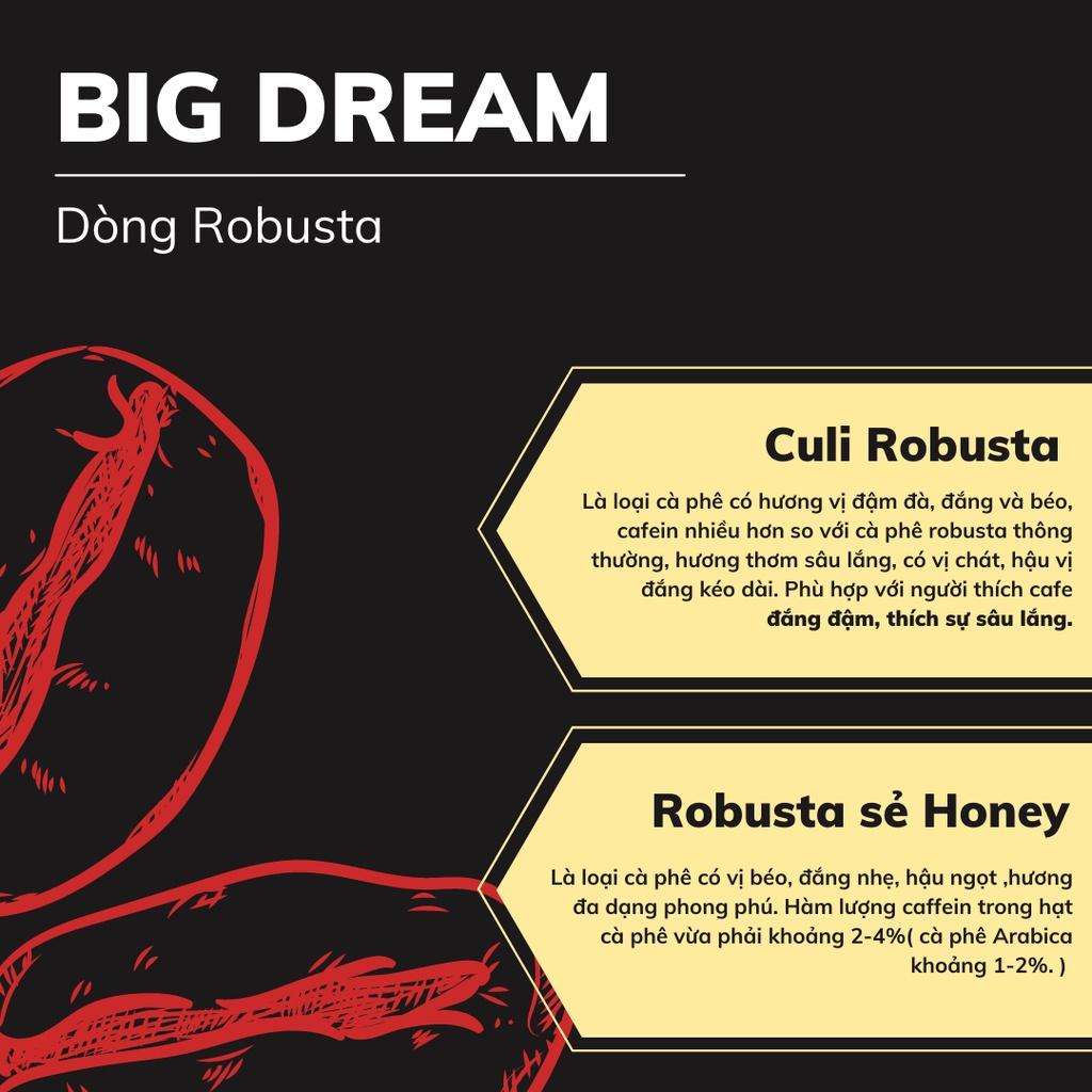 Cà phê nguyên chất ROBUSTA SẺ HONEY pha phin Espresso vị đắng vừa hương thơm ngọt cafe rang xay - Big Dream Coffee