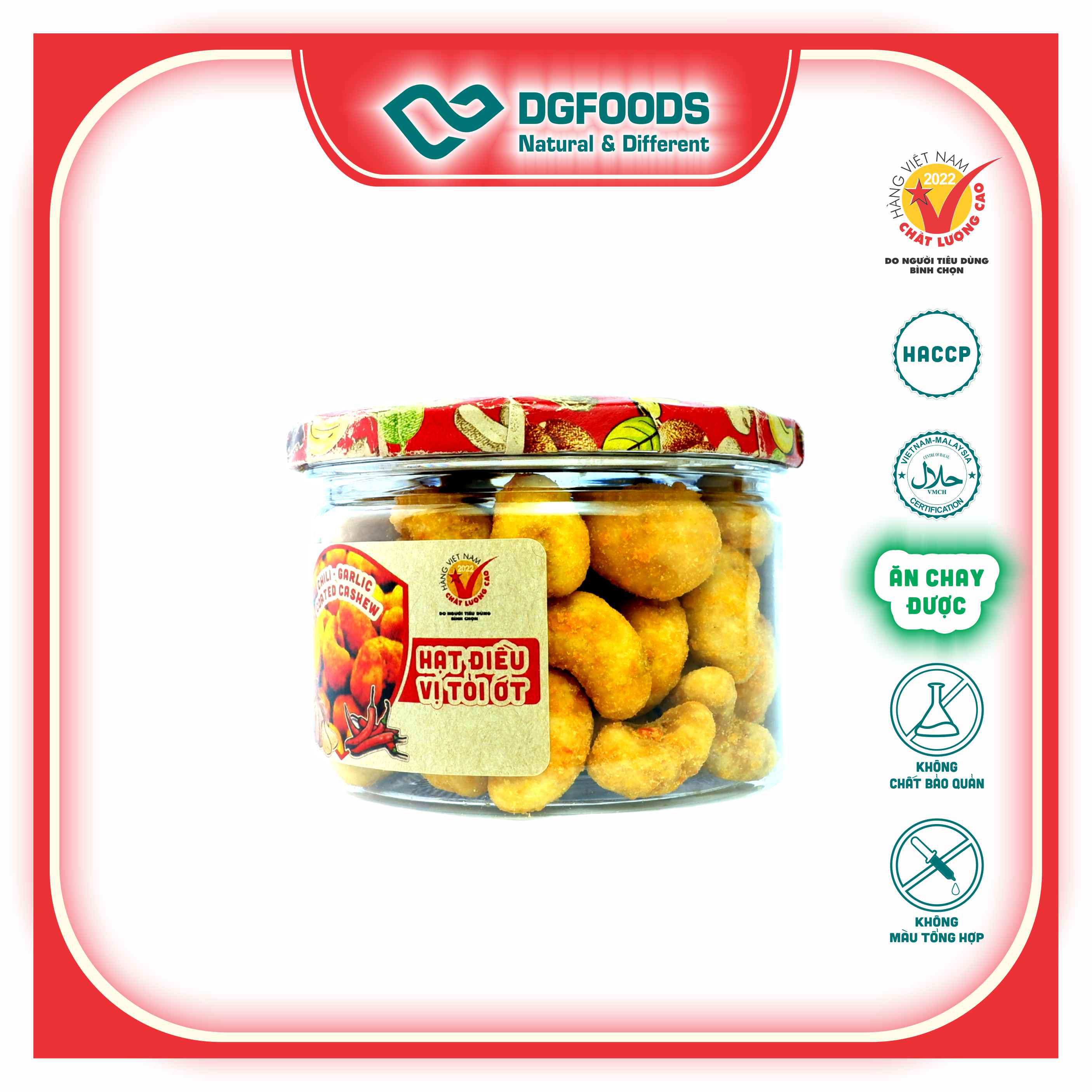 Hạt điều vị tỏi ớt 120g DGfoods/Chili & garlic coated cashew/ HVNCLC,HACCP,HALAL,hạt điều bình phước,đặc sản Cần Thơ