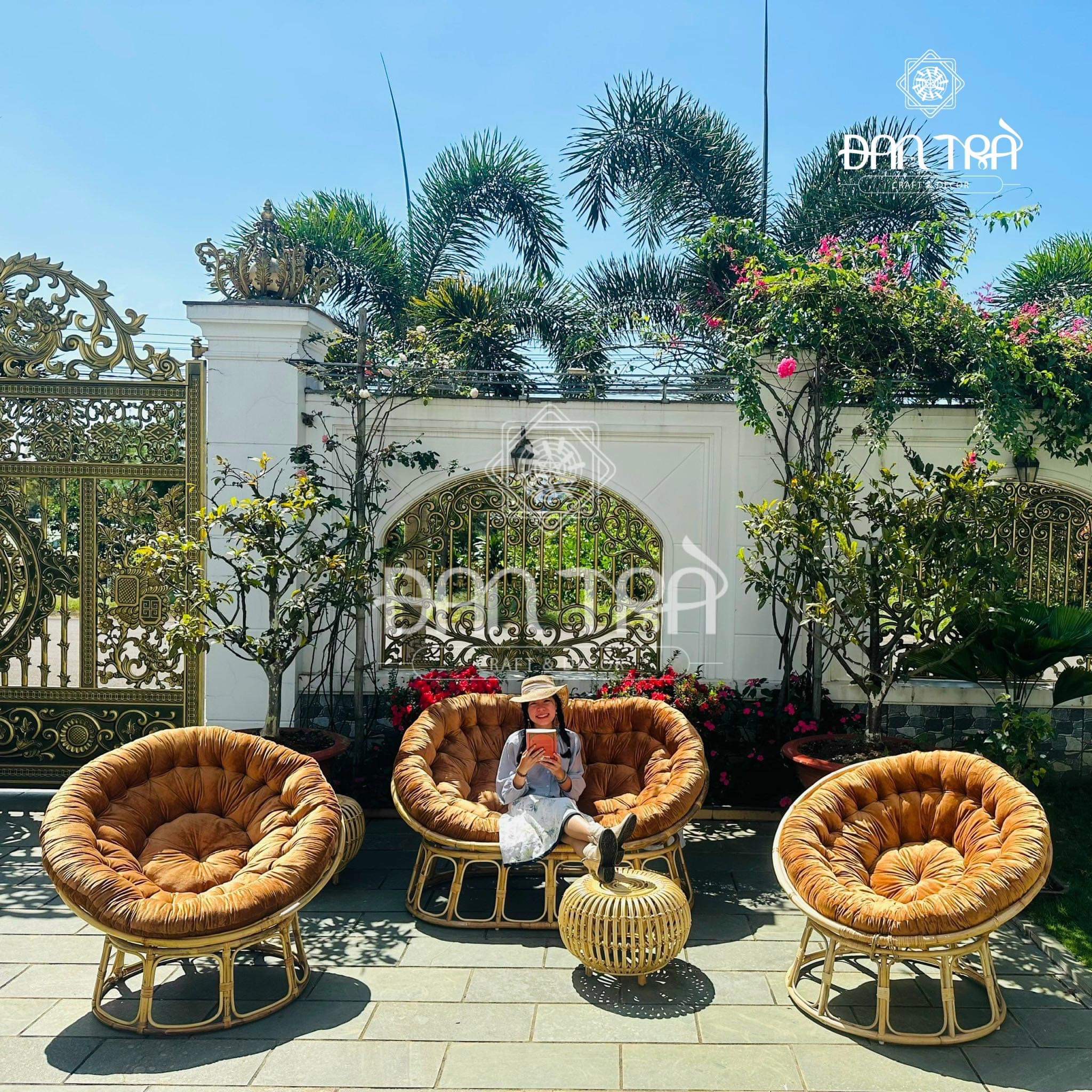 Ghế Mây Mamasan Size 1m6, Ghế Sofa Mây, Ghế Mây Papasan Đôi Thư Giãn Kèm Nệm Cao Cấp - Xưởng Bàn Ghế Mây Tre ĐAN TRÀ