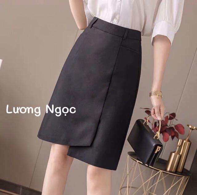 Chân váy chữ A phối đai vạt lệch