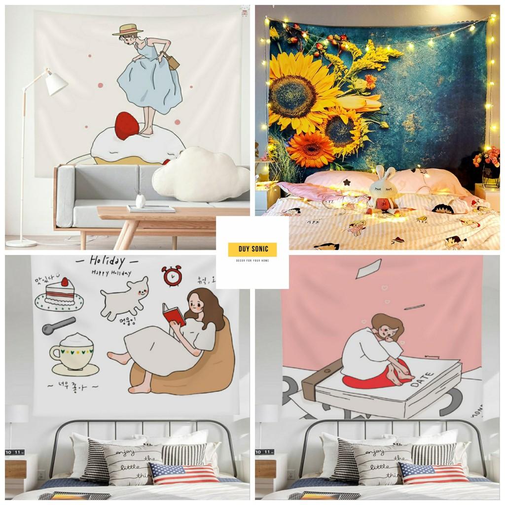 Tranh vải treo tường Decor phòng ngủ phong cách vintage, tấm thảm treo tường dễ thương