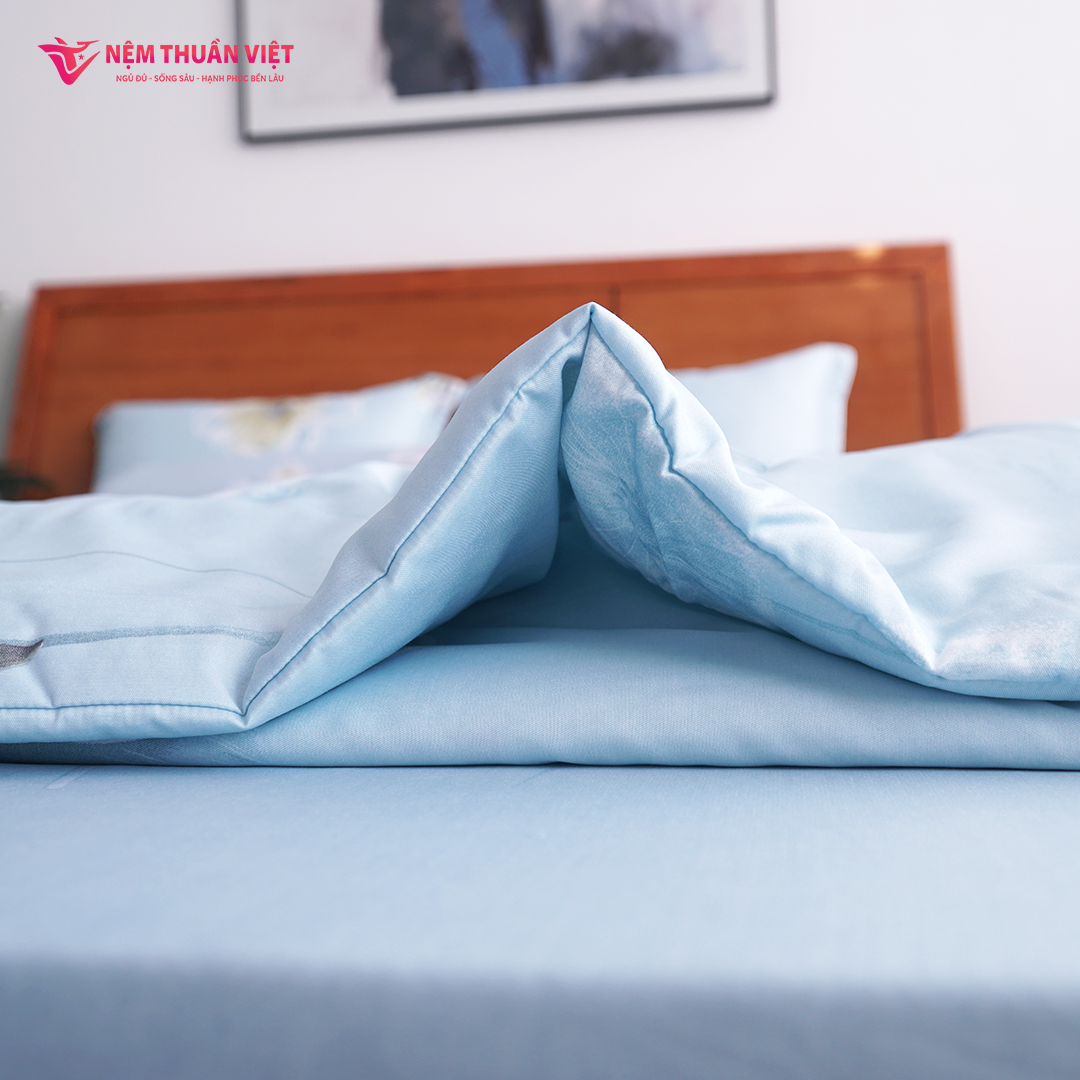 Chăn Mền Tencel Thuần Việt Cao Cấp - Xanh TC23 - Kích Thước 180x200