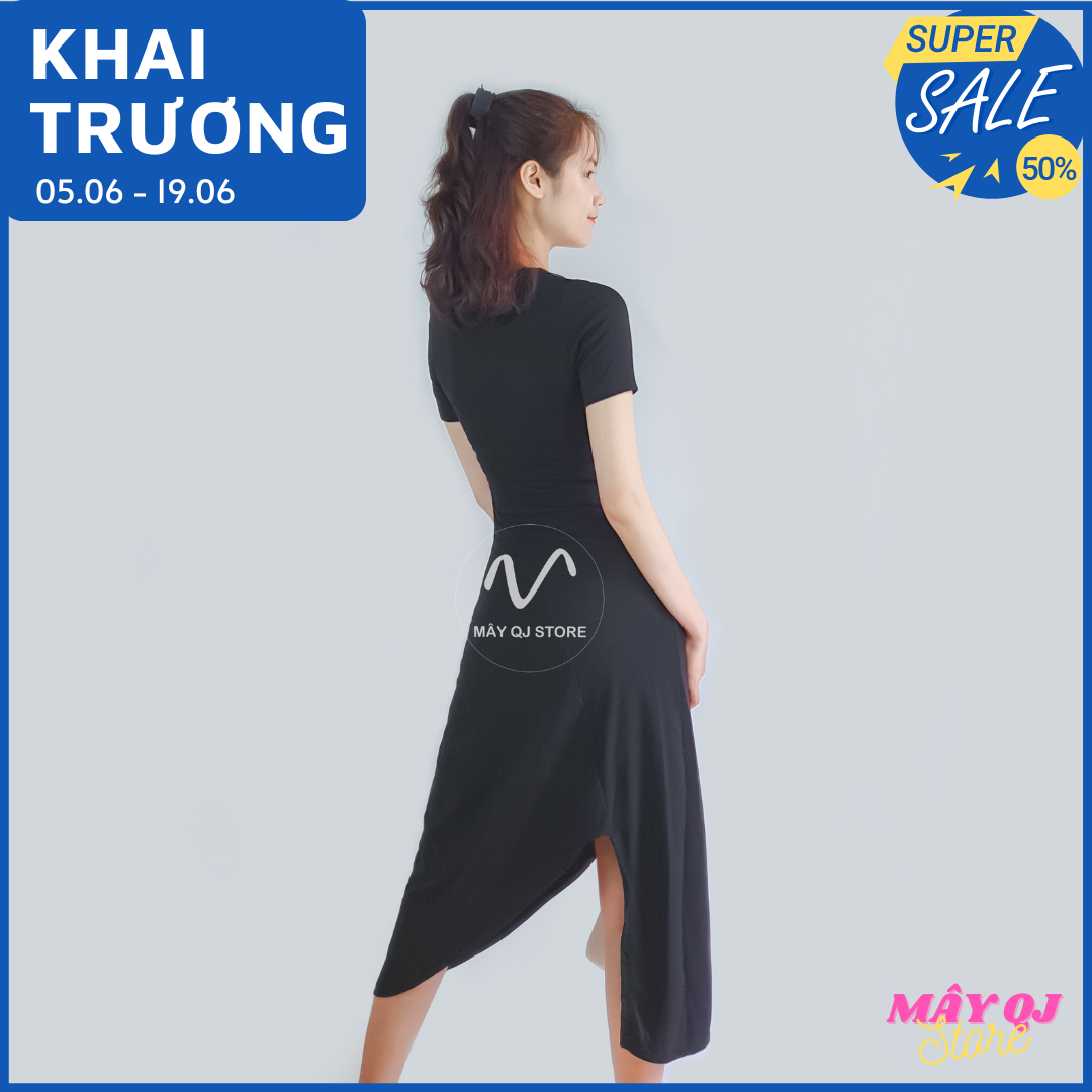 Đầm Body Nữ Dáng Dài Nhún Eo Ngắn Tay Chất Vải Thun Cotton Co Giãn Mềm Mịn Quyến Rũ Freesize dưới 58kg