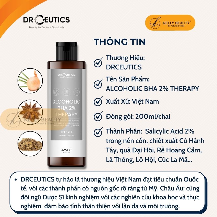 BHA 2% Therapy DrCeutics - Giảm Mụn, Loại Bỏ Da Chết, Dầu Thừa; Se LCL | Kelly Beauty