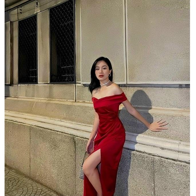 Đầm body dự tiệc trễ vai xếp ly sang trọng