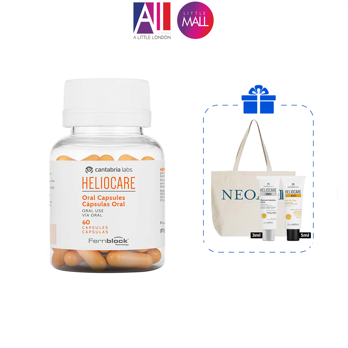 Viên uống chống nắng Heliocare oral 60 viên TẶNG Sample Heliocare